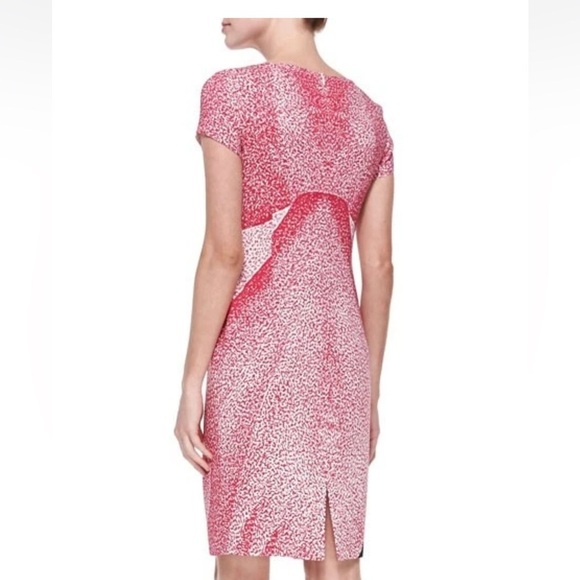 ESCADA orchid print silk sheath dress short Sleeve lined Size 36 (6) - Picture 2 of 15